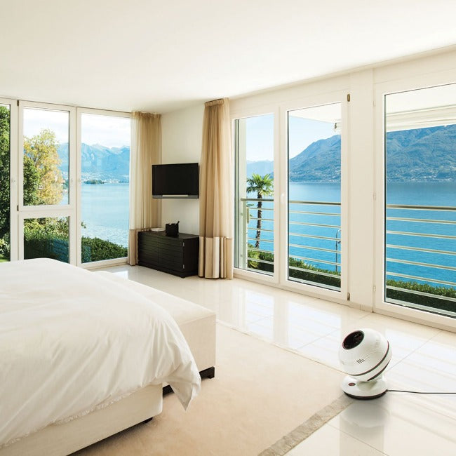 pureFlow QT7 bladeless fan in bedroom
