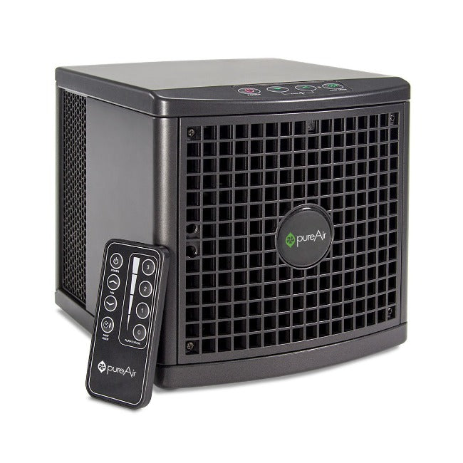 pureAir 1500 air purifier side view with remote control